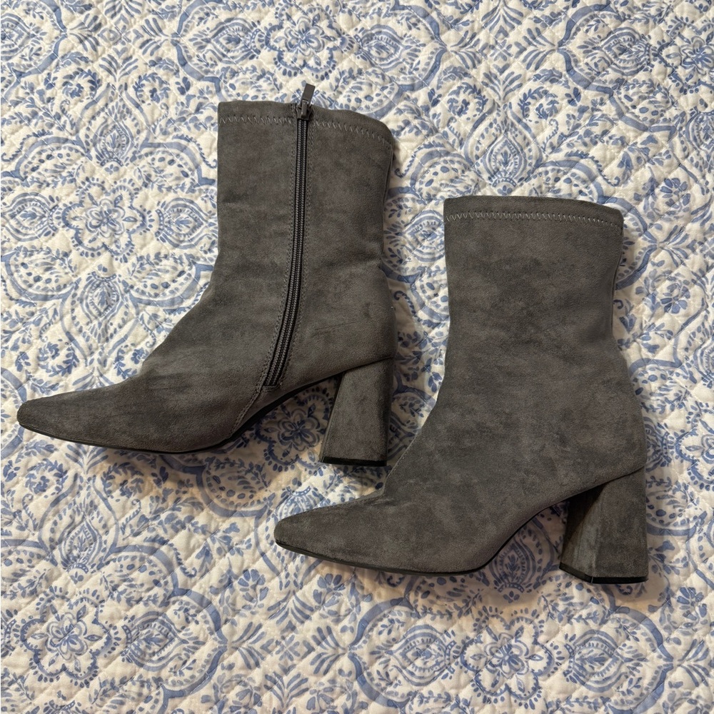 Gray Suede Ankle Boots